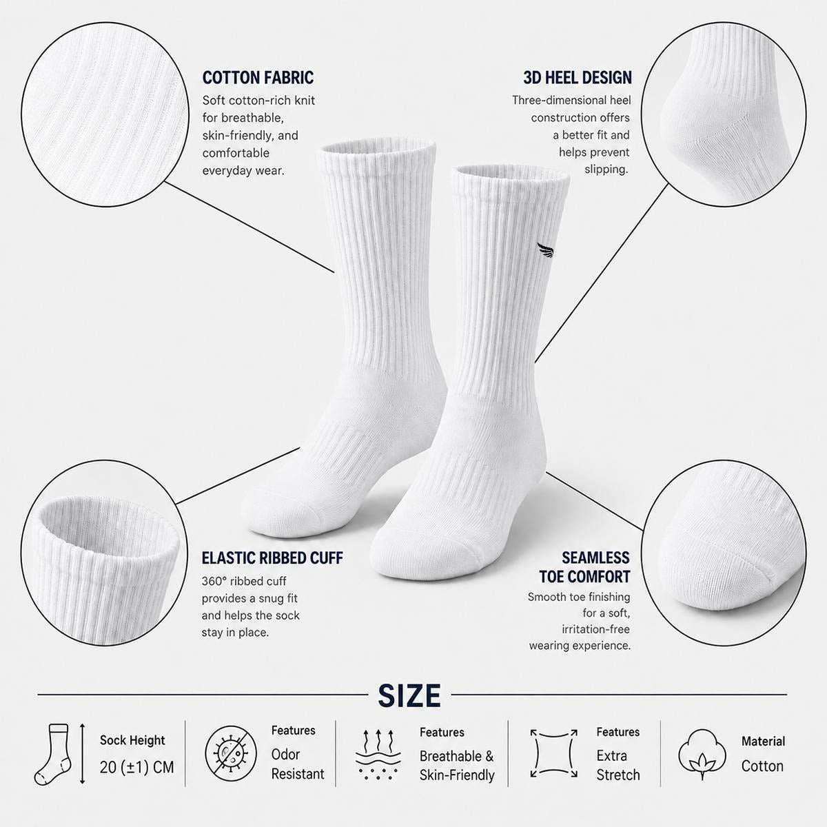 Embroidery Sports Cotton Crew Socks|Cotton