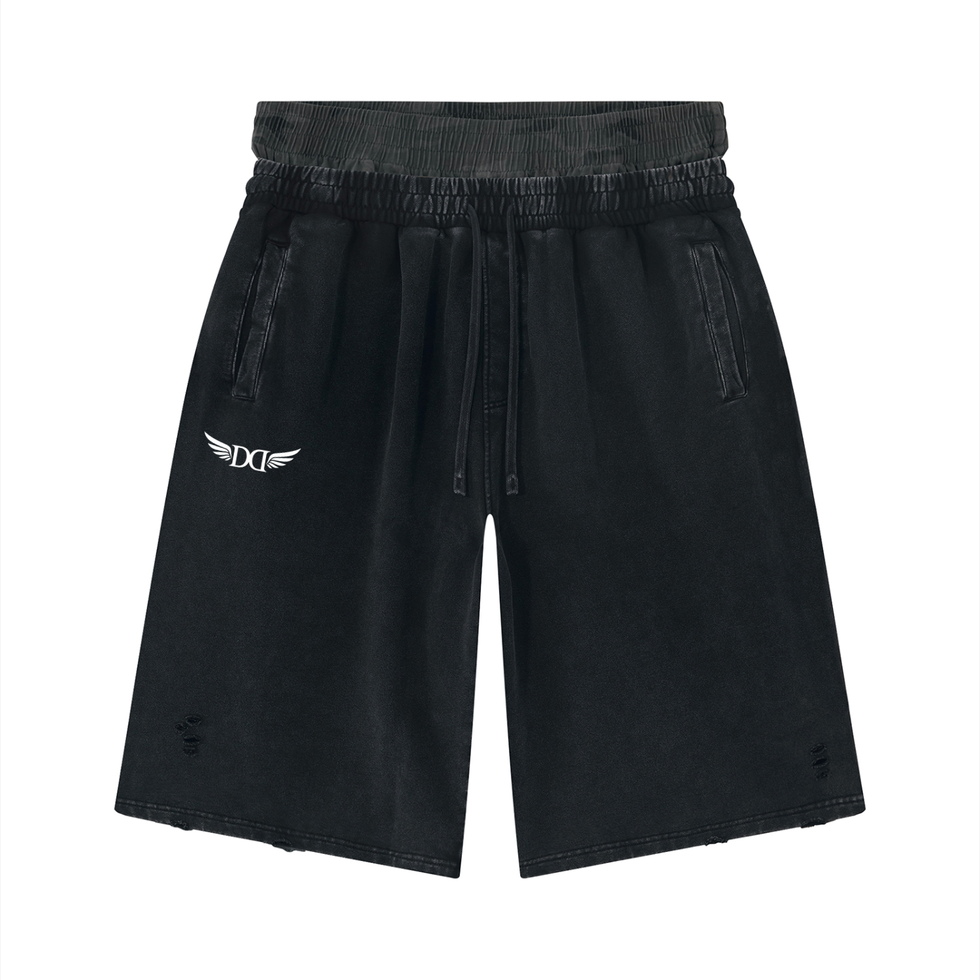 Unisex Vintage Wash Distressed Wide Leg Shorts