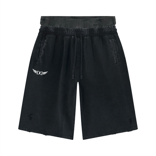 Unisex Vintage Wash Distressed Wide Leg Shorts