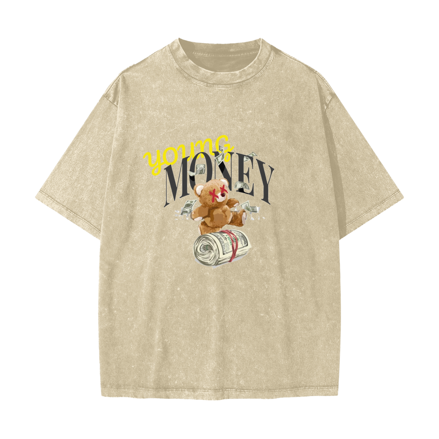 Streetwear American Vintage Waxed Dyed Washed  Heavyweight 100% Cotton T-Shirt