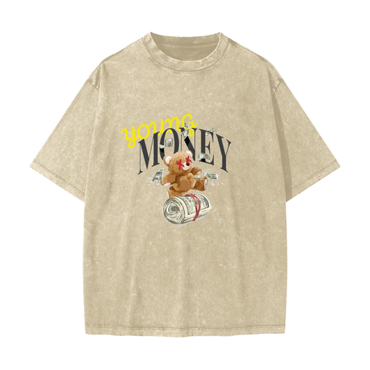 Streetwear American Vintage Waxed Dyed Washed  Heavyweight 100% Cotton T-Shirt